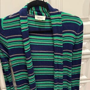 L'AGENCE Navy and Emerald Striped Cardigan